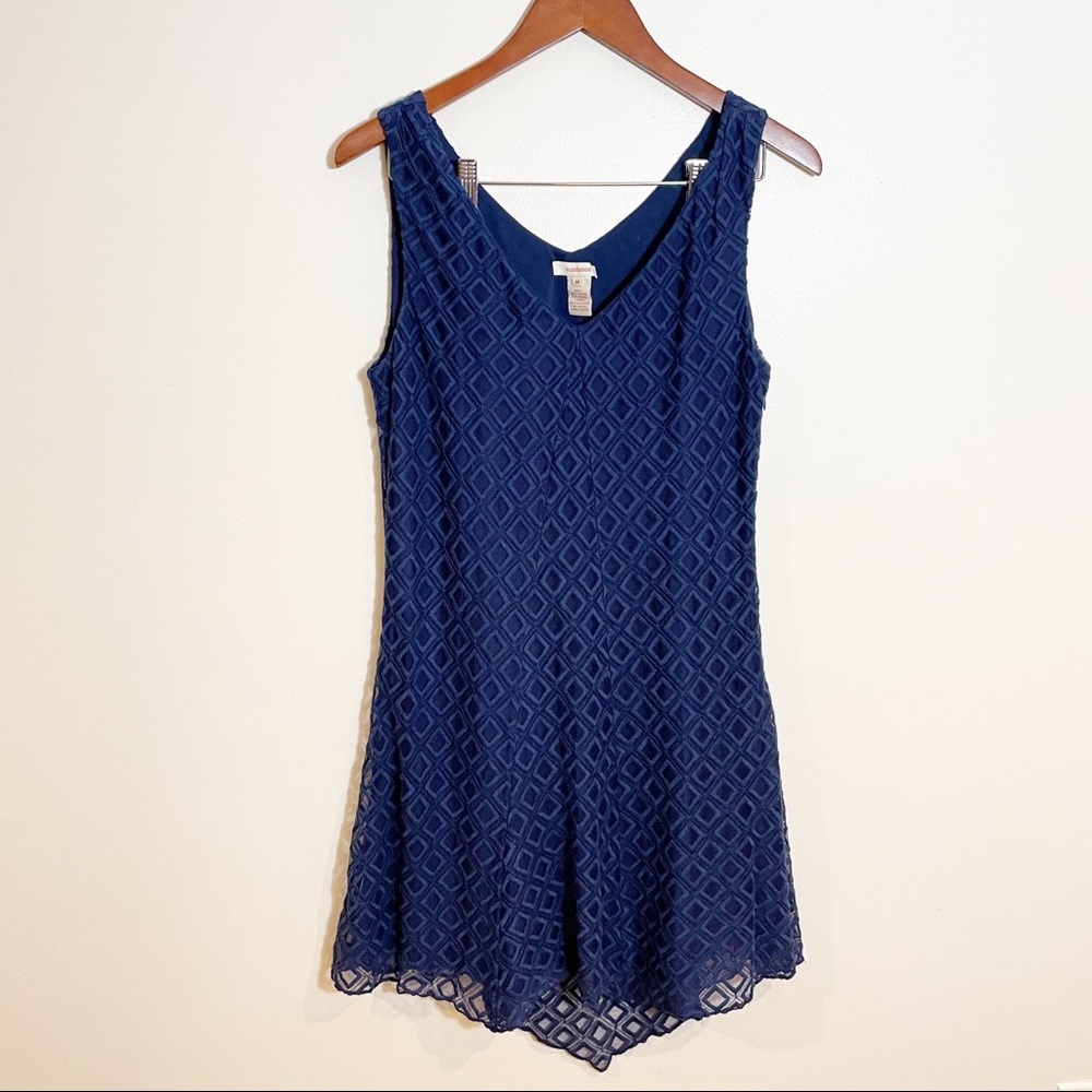 Sundance Lace Navy Mini Dress V Neck Medium Blue